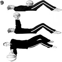 Supine medicine ball chest press and floor reach exercise