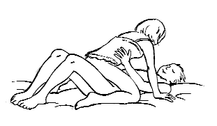 Partner on top position for male back pain relief